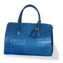 AmicaMako　イタリア製バッグ　レザー型押しバッグ　青いバッグ　シルヴァーノ・ジュリアーニ