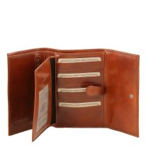 イタリア製フルグレインレザー身分証ケースつき三つ折り財布、ハニー、詳細1