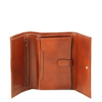 イタリア製フルグレインレザー身分証ケースつき三つ折り財布、ハニー、詳細2