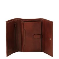 イタリア製フルグレインレザー身分証ケースつき三つ折り財布、ブラウン、詳細2