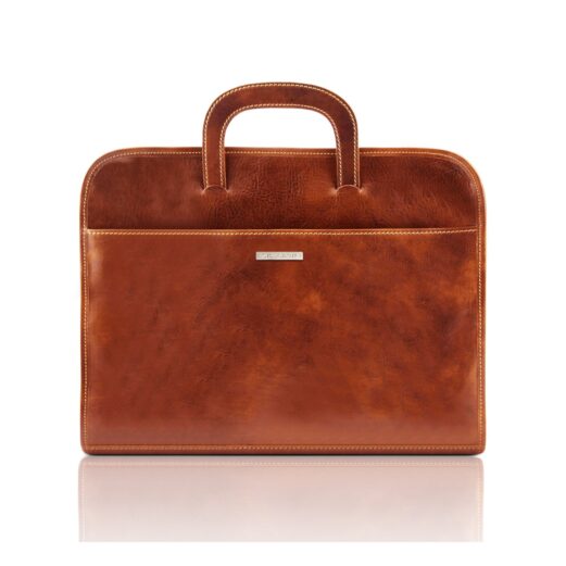 イタリア製ベジタブルタンニンレザーのブリーフケースSORRENTO、ハニー