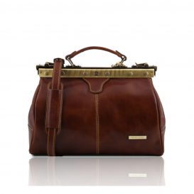 イタリア製ベジタブルタンニンレザーのクラシック調バッグ MICHELANGELO、ブラウン