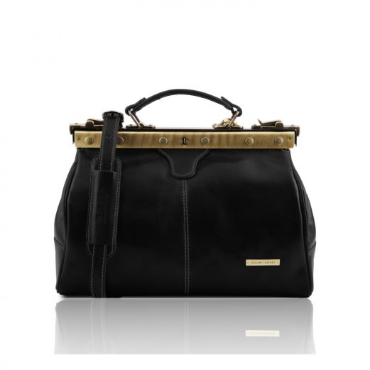 イタリア製ベジタブルタンニンレザーのクラシック調バッグ MICHELANGELO、ブラック イタリア製ベジタブルタンニンレザーのクラシック調バッグ MICHELANGELO、ブラック