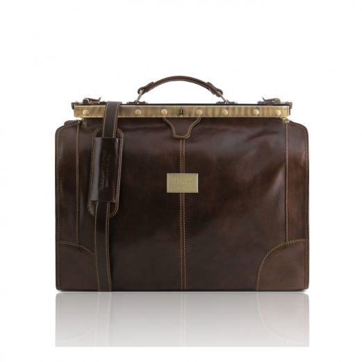 イタリア製ベジタブルタンニンレザーのクラシック調ボストンバッグ MADRID(Mサイズ)、ダークブラウン イタリア製ベジタブルタンニンレザーのクラシック調ボストンバッグ MADRID(Mサイズ)、ダークブラウン