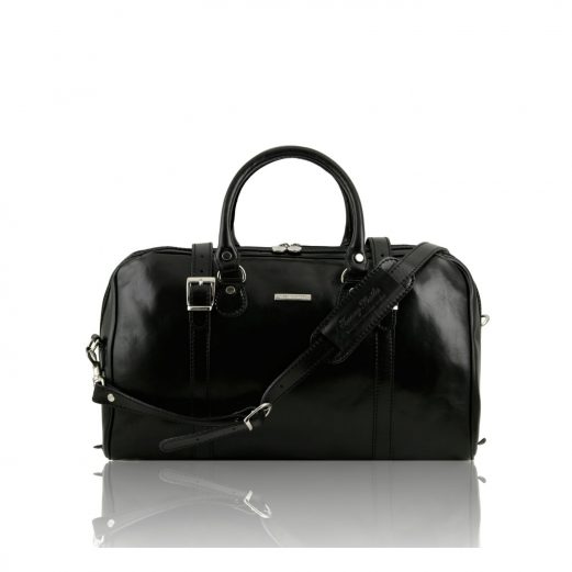 イタリア製ベジタブルタンニンレザーのボストンバッグBERLINO (Sサイズ)、ブラック