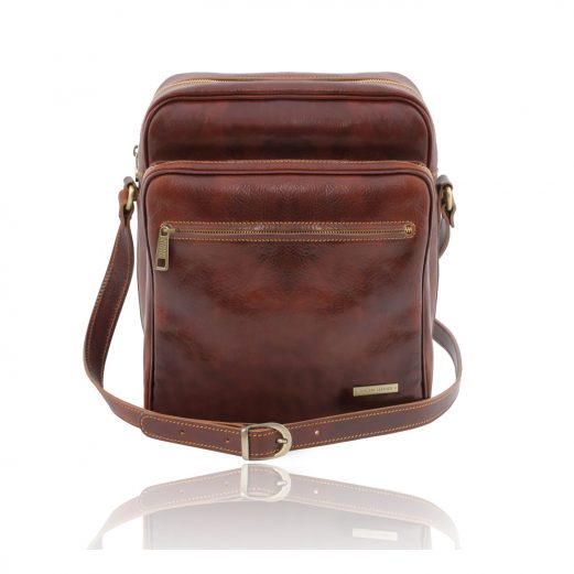 イタリア製ベジタブルタンニンレザーのショルダーバッグ OSCAR、ブラウン