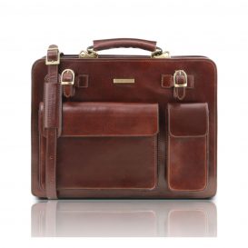 イタリア製ベジタブルタンニンレザーのビジネスバッグ VENEZIA、ブラウン