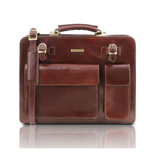 イタリア製ベジタブルタンニンレザーのビジネスバッグ VENEZIA、ブラウン