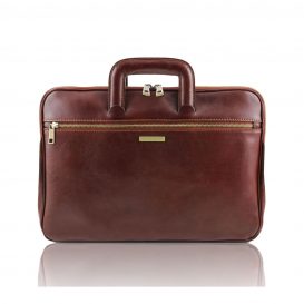 イタリア製ベジタブルタンニンレザーのビジネスバッグ CASERTA、ブラウン