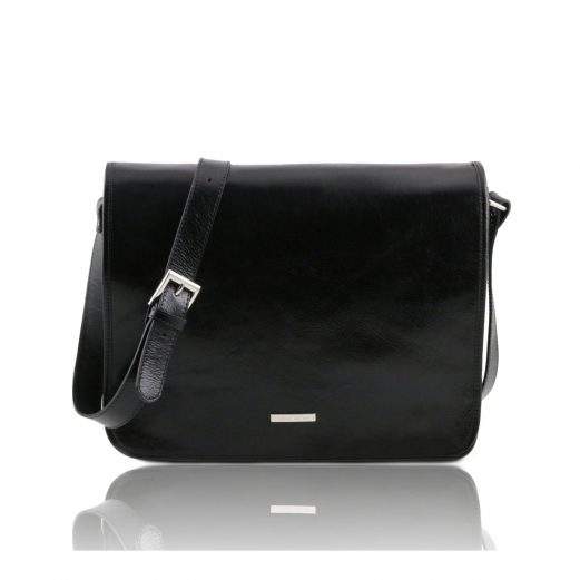 イタリア製ベジタブルタンニンレザーのメッセンジャーバッグTL MESSENGER（Lサイズ）、ブラック