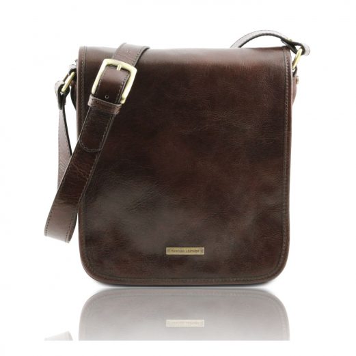 イタリア製ベジタブルタンニンレザーのショルダーバッグ TL Messenger、ダークブラウン