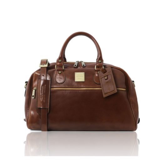 イタリア製ベジタブルタンニンレザーのスポーティーバッグ TL VOYAGER（Mサイズ）、ブラウン