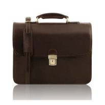 イタリア製ベジタブルタンニンレザーのビジネスバッグ VERNAZZA、ダークブラウン