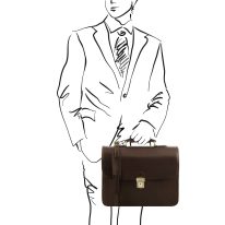 イタリア製ベジタブルタンニンレザーのビジネスバッグ VERNAZZA、ダークブラウン、詳細