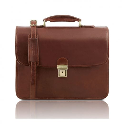 イタリア製ベジタブルタンニンレザーのビジネスバッグ VERNAZZA、ブラウン