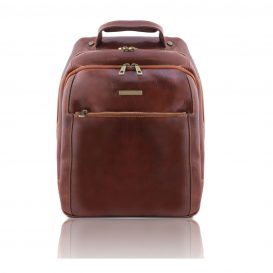 イタリア製ベジタブルタンニンレザーのPC搬送リュック PHUKET、ブラウン
