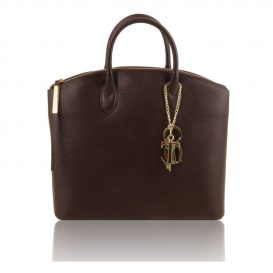 イタリア製カーフレザー・サフィアーノ加工のトートバッグ Mサイズ TL KeyLuck ダークブラウン