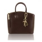 イタリア製カーフレザー・サフィアーノ加工のトートバッグ Sサイズ TL KeyLuck、ダークブラウン