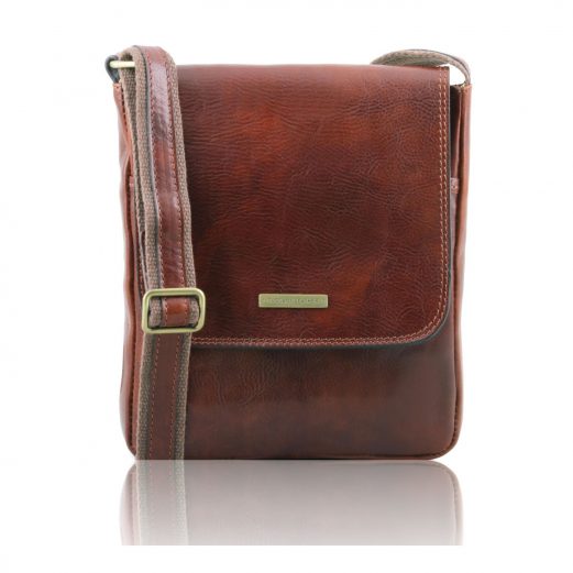 イタリア製ベジタブルタンニンレザーのショルダーバッグ JOHN、ブラウン