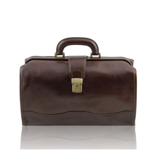 イタリア製RAFFAELLO ドクターバッグ 本牛革ベジタブルタンニンレザー、ダークブラウン