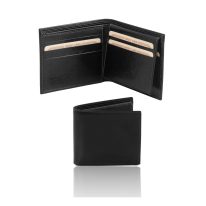 イタリア製フルグレインレザーのIDケースつき小銭入れ無しメンズ財布、ブラック
