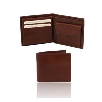 イタリア製フルグレインレザーの小銭入れ＆IDケースつきメンズ財布、ブラウン