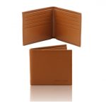 イタリア製本牛革カーフ・サフィアーノレザーのメンズ財布、コニャック