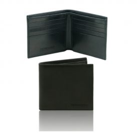 イタリア製本牛革カーフレザーのメンズ財布、ブラック、黒