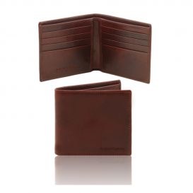 イタリア製本牛革カーフレザーのメンズ財布、ブラウン
