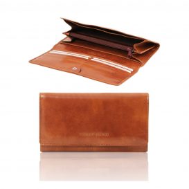 イタリア製フルグレインレザーの長財布、ハニー