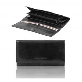 イタリア製フルグレインレザーの長財布、ブラック