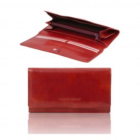 イタリア製フルグレインレザーの長財布、レッド