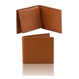 イタリア製本牛革カーフ・サフィアーノレザーのメンズ財布 、コニャック