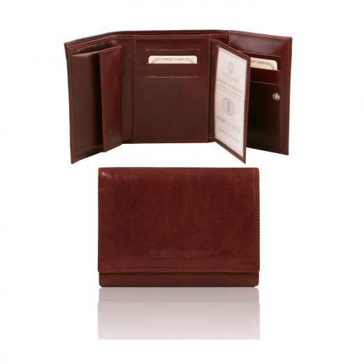 イタリア製フルグレインレザーのIDケースつき財布、ブラウン