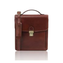 イタリア製ベジタブルタンニンレザーのショルダーバッグ DAVID（Sサイズ）、ブラウン