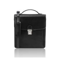 イタリア製ベジタブルタンニンレザーのショルダーバッグ DAVID（Sサイズ）、ブラック