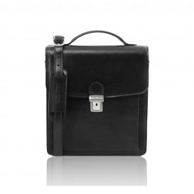 イタリア製ベジタブルタンニンレザーのショルダーバッグ DAVID（Sサイズ）、ブラック