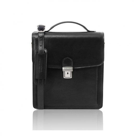 イタリア製ベジタブルタンニンレザーのショルダーバッグ DAVID（Sサイズ）、ブラック