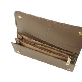 イタリア製本革カーフ・ルーガレザーのレディース長財布 （ボタン開閉・２室タイプ）ライト・トープ