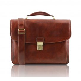 イタリア製ベジタブルタンニンレザーのビジネスバッグ ALESSANDRIA、ブラウン