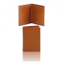 イタリア製本牛革カーフ・サフィアーノレザーのメンズ財布（紙幣入れ２か所）コニャック