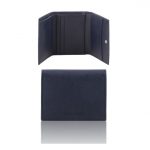 イタリア製本牛革カーフ・サフィアーノレザーの3つ折りメンズ財布、ダークブルー、ネイビー紺