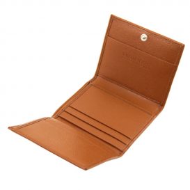 イタリア製本牛革カーフ・サフィアーノレザーの３つ折りメンズ財布、ハニー