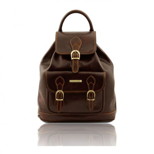 イタリア製ベジタブルタンニンレザーのリュックSINGAPORE、ダークブラウン