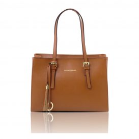 イタリア製サフィアーノレザータッセルつきトートバッグTL BAG、コニャック