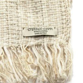 イタリア製ハンドメイド手織りマフラー、ステファノ・チャッピ、stefano ciappi、ナチュラル、生成り、ベージュ、白、アイボリー