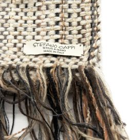 イタリア製ハンドメイド手織りマフラー、ステファノ・チャッピ、stefano ciappi、ナチュラル、生成り、ベージュ、茶系、アイボリー