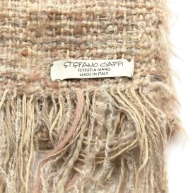イタリア製ハンドメイド手織りマフラー、ステファノ・チャッピ、stefano ciappi、ベージュ、茶系、アイボリー