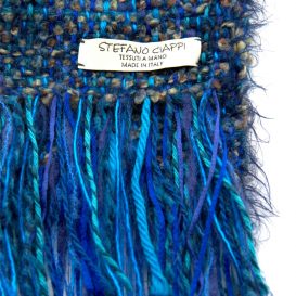 イタリア製ハンドメイド手織りマフラー、ステファノ・チャッピ、stefano ciappi、青、ブルー