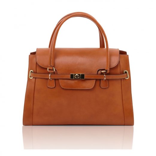 イタリア製フルグレインレザーのハンドバッグ TL NEOCLASSIC、ハニー